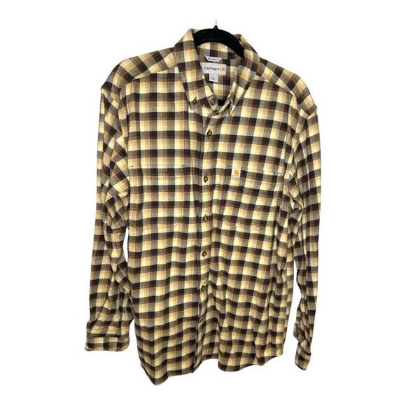 Carhartt Relaxed Fit Hamilton Plaid Brown and Tan Long Sleeve - Picture 1 of 7